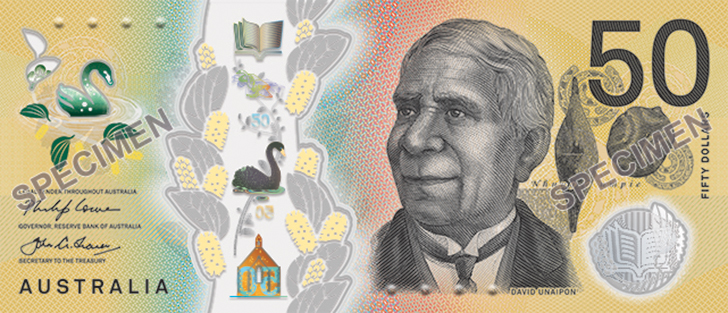 new $50 note rba edith cowan David Unaipon currency australia cash money tender