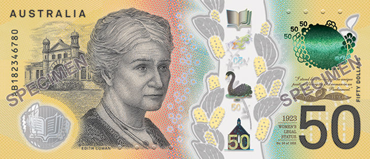new $50 note rba edith cowan David Unaipon currency australia cash money tender