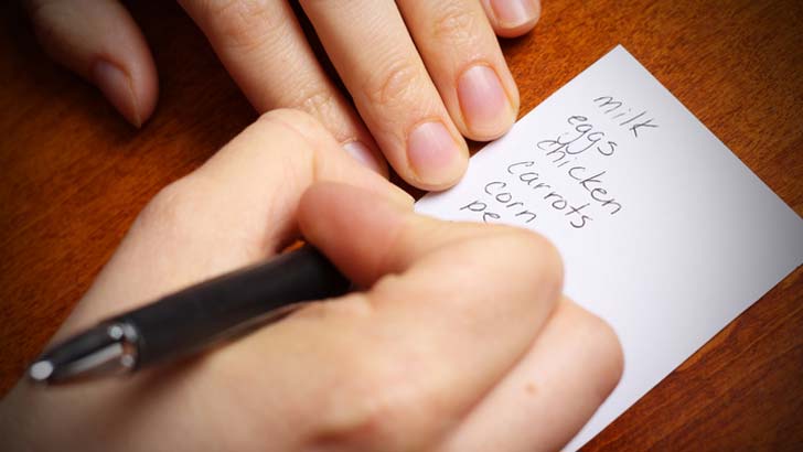 Make a list of what you need or take a photo of the contents of your fridge so you don't forget what groceries you already have.