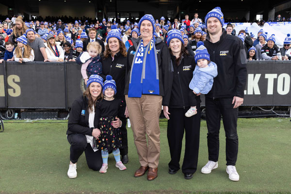 Neale Daniher with members of his family after the FightMND Big Freeze 10 at the Melbourne Cricket Ground in June 2024.